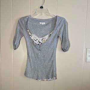 Energie Gray Fitted 3/4 Sleeve Blouse
